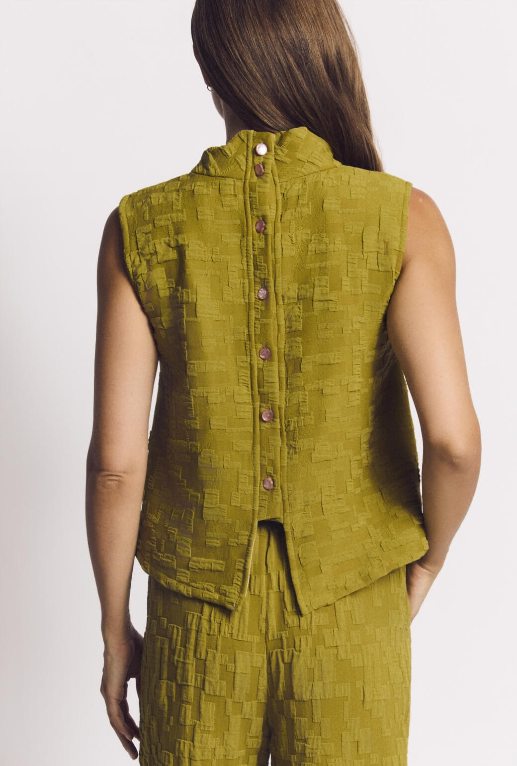 Buru x Val Cropped Sleeveless Mod Top - Chartreuse Knit