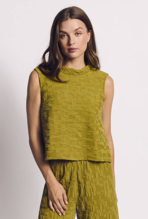 Buru x Val Cropped Sleeveless Mod Top - Chartreuse Knit