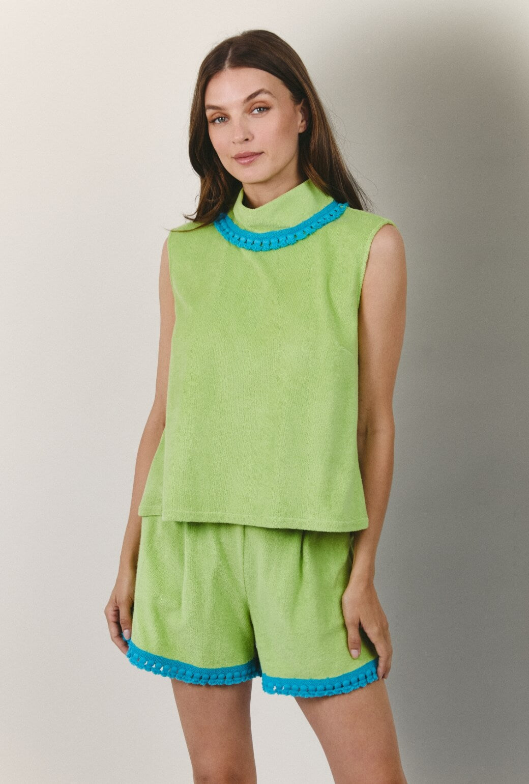 Cropped Sleeveless Mod Top - Green Terry