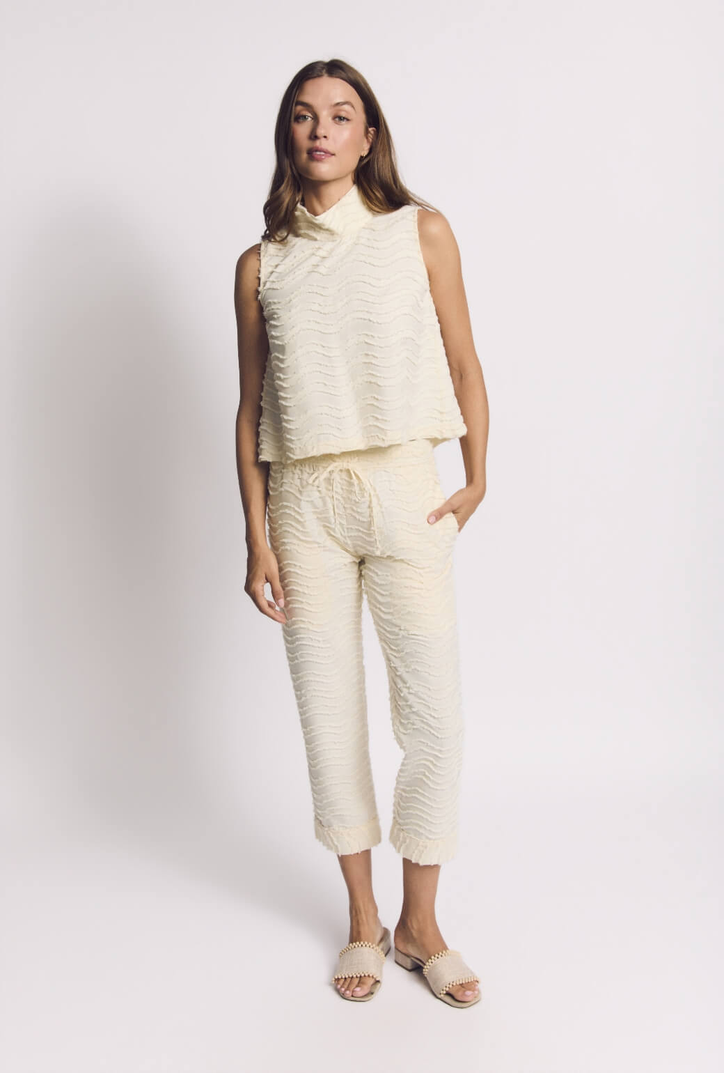 Cropped Sleeveless Mod Top - Ivory Fringe