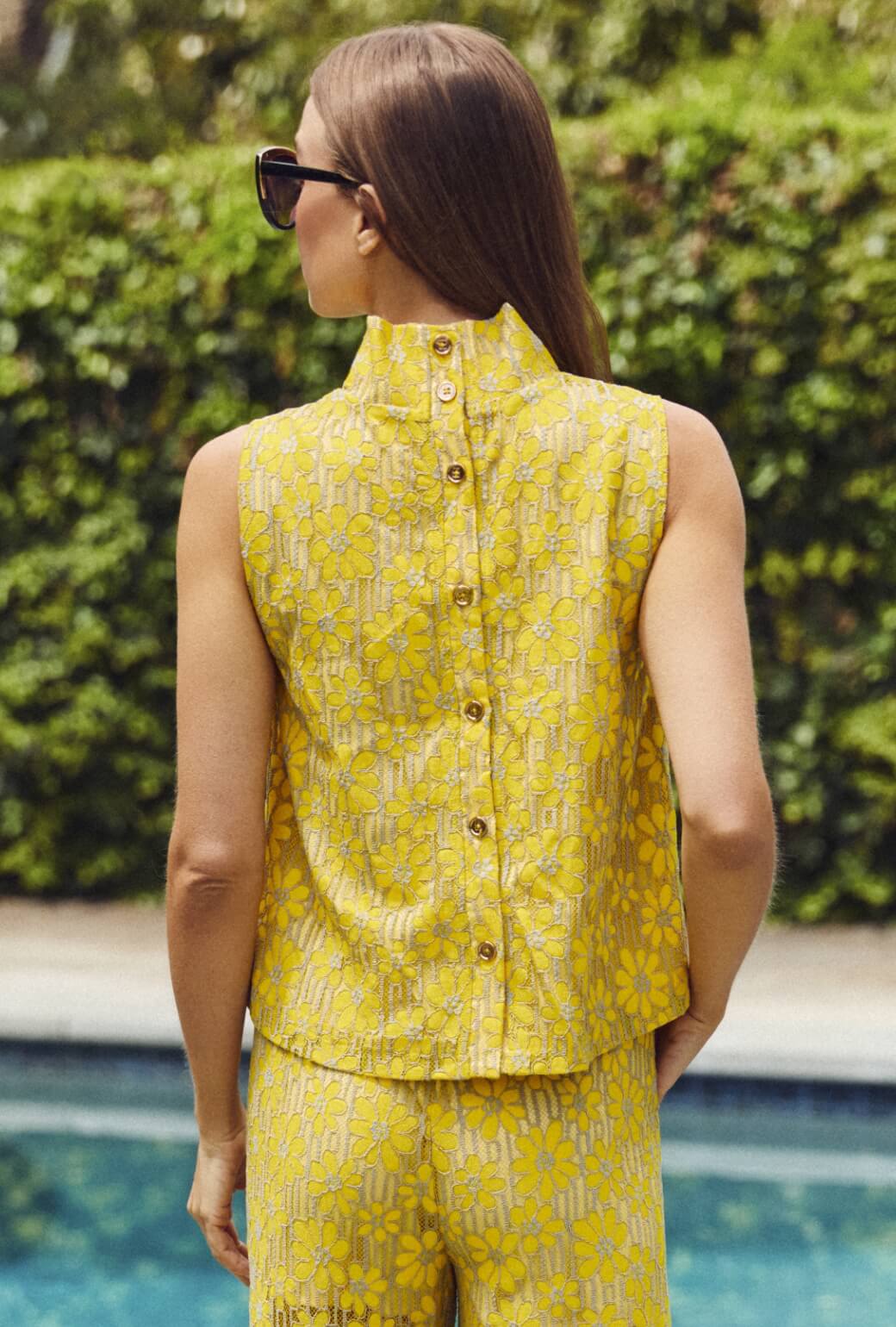 Cropped Sleeveless Mod Top - Yellow Lace