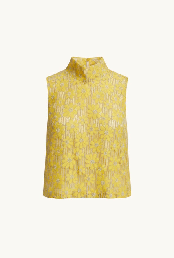 Cropped Sleeveless Mod Top - Yellow Lace