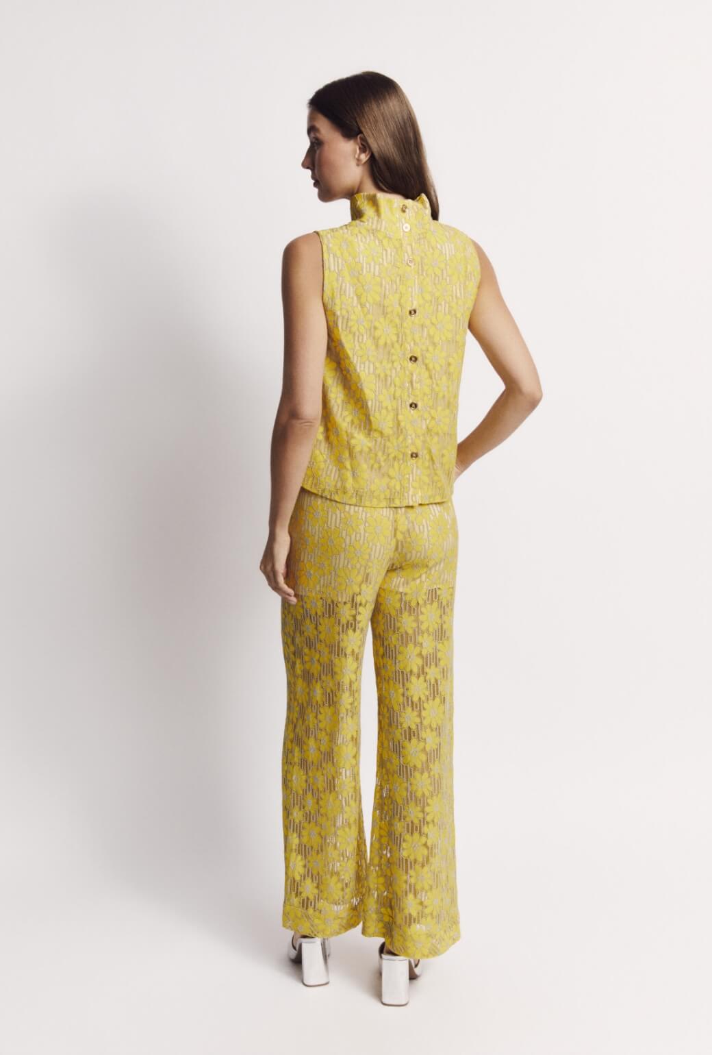 Cropped Sleeveless Mod Top - Yellow Lace