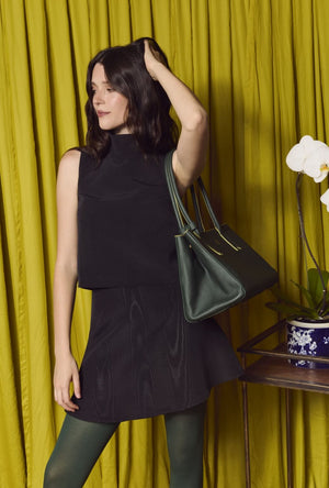 Cropped Sleeveless Tailored Mod Top - Noir Moiré