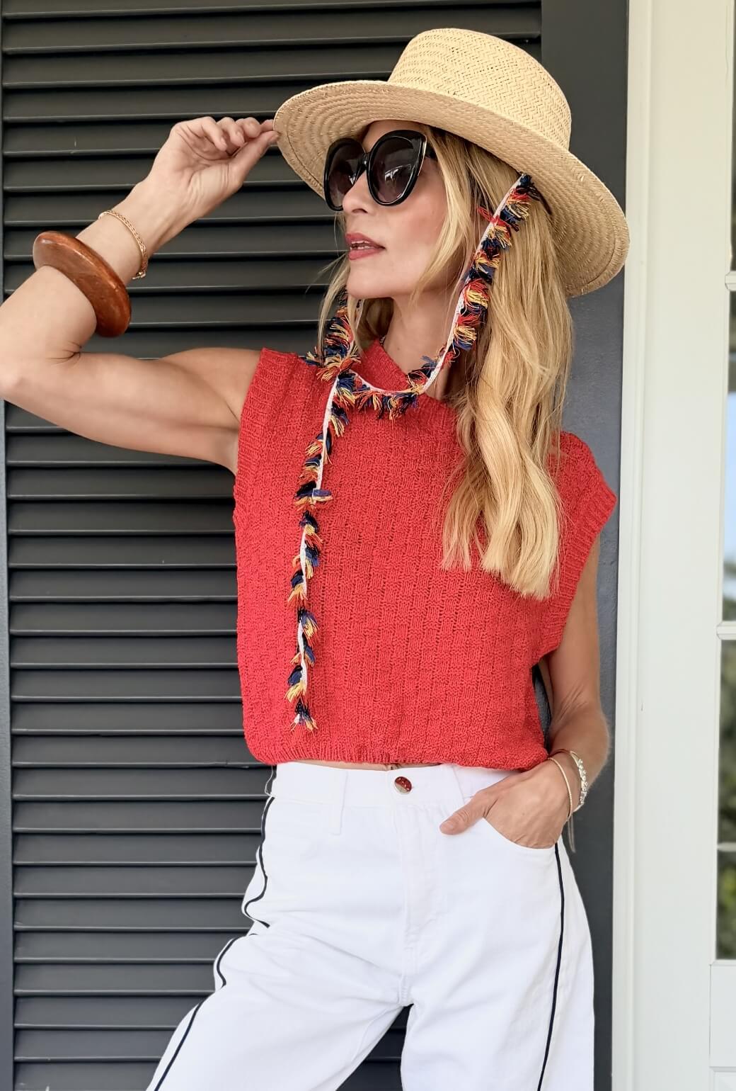 Cropped Sweater Vest - Red