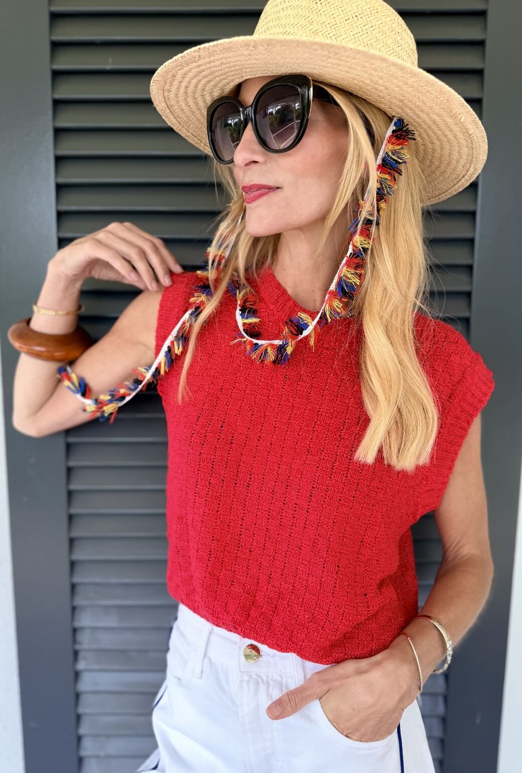 Cropped Sweater Vest - Red