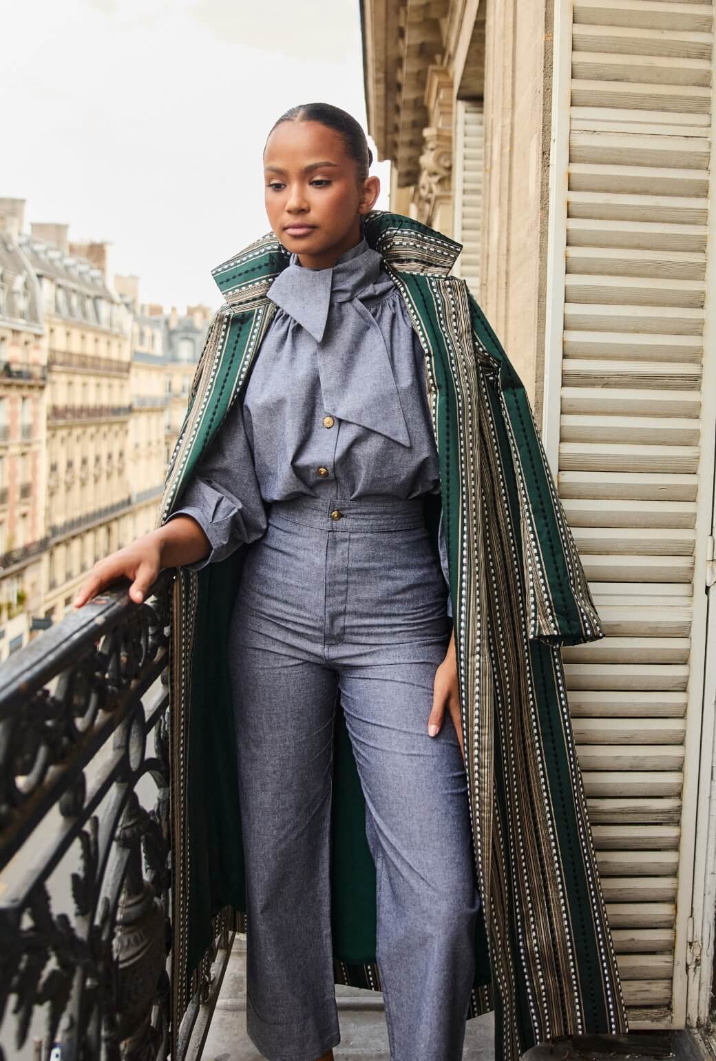Evening Coat - Green Embroidered Silk