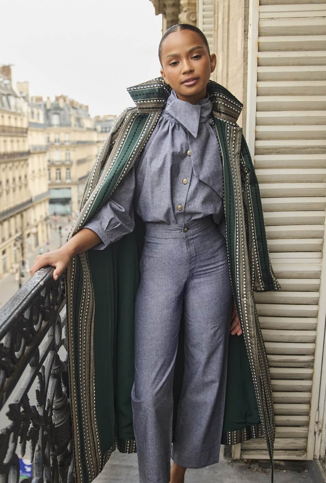 Evening Coat - Green Embroidered Silk
