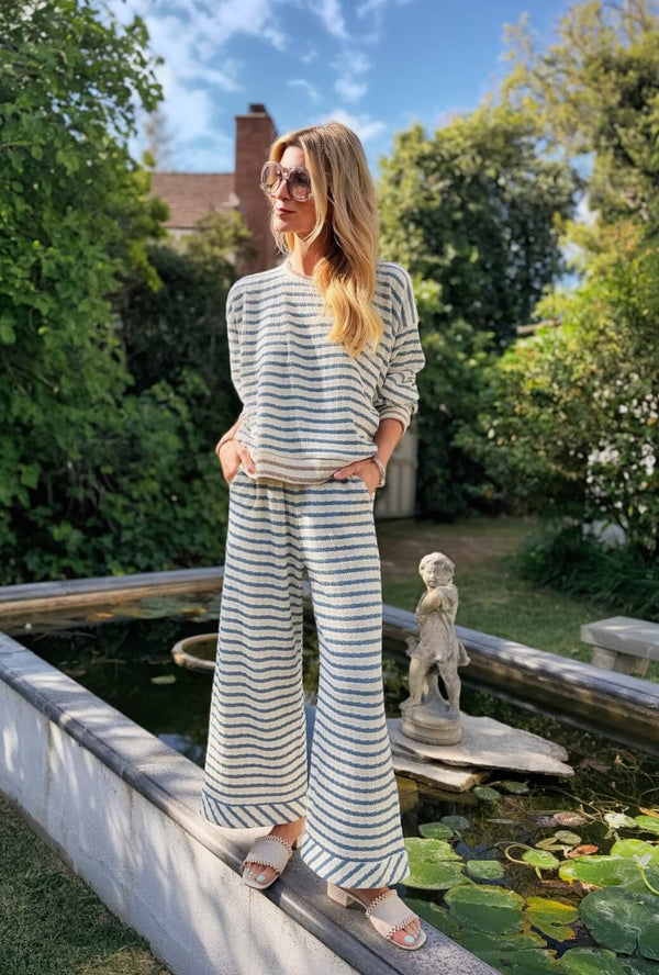 Everyday Pullover - Blue & Taupe Stripe Knit