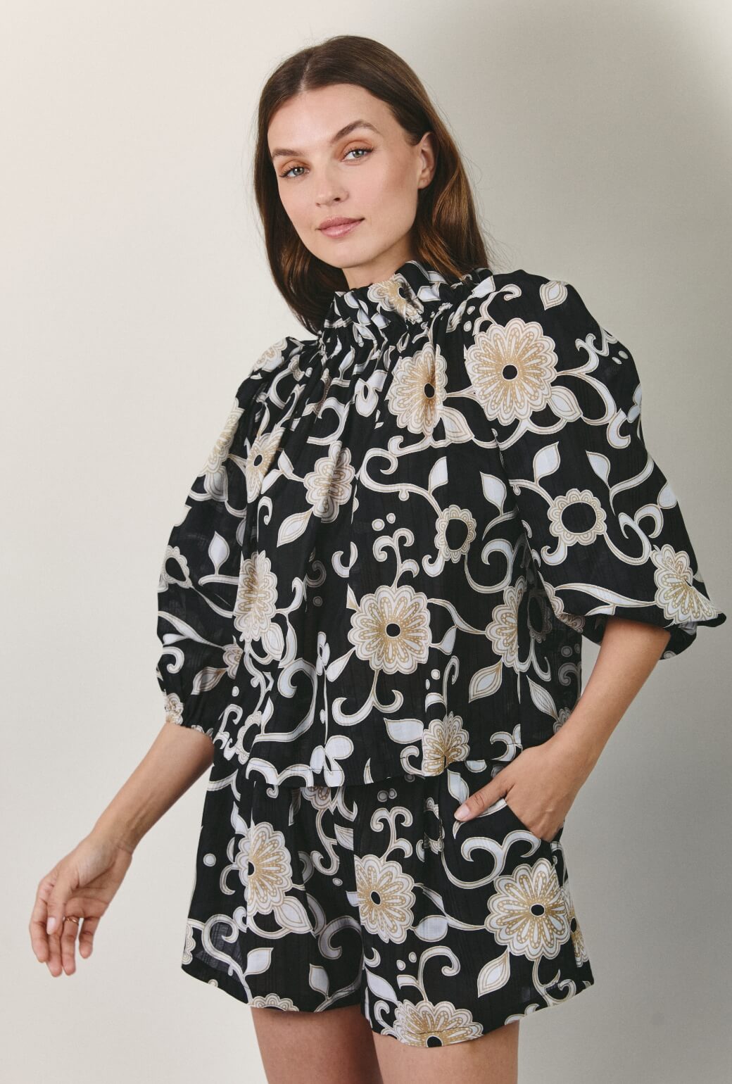 Everyday Shorts - Black and Ivory Floral
