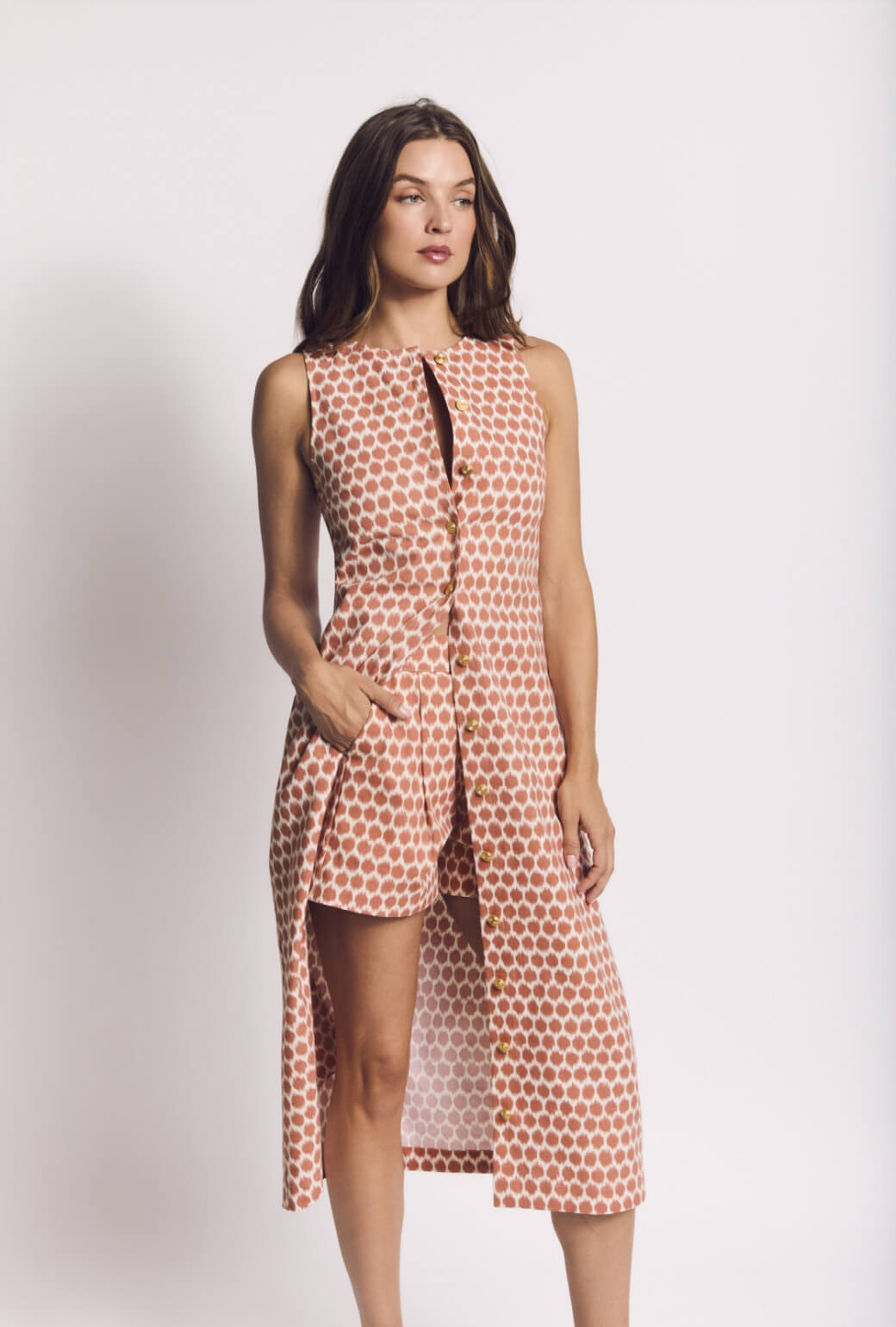 Flat Front Everyday Shorts - Blurred Dot Rust