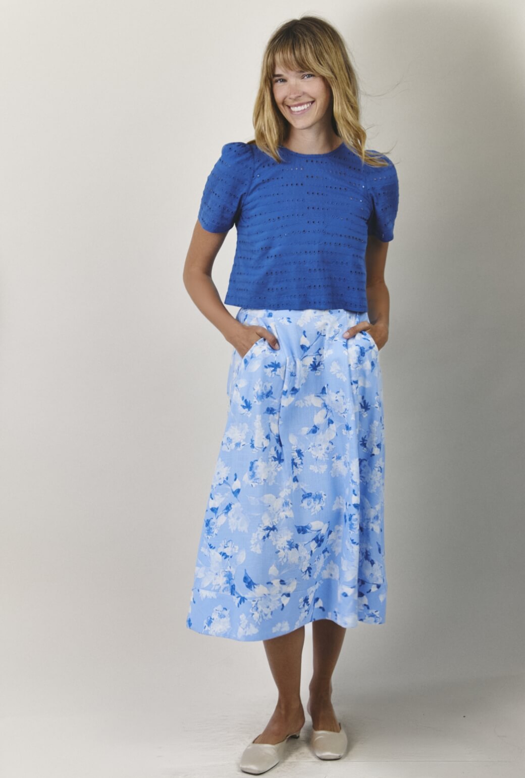 Flat Front MIDI Skirt  - Hydrangea