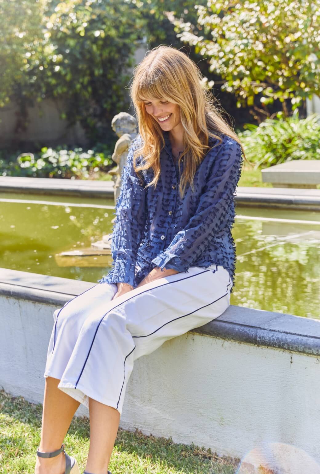 Horseshoe Jeans - White with Navy Stripe