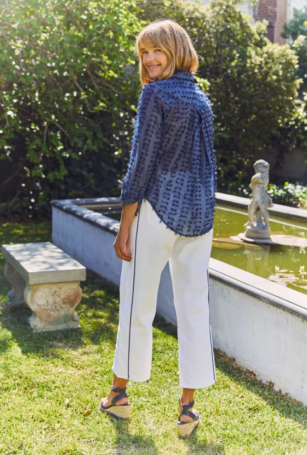 Horseshoe Jeans - White with Navy Stripe