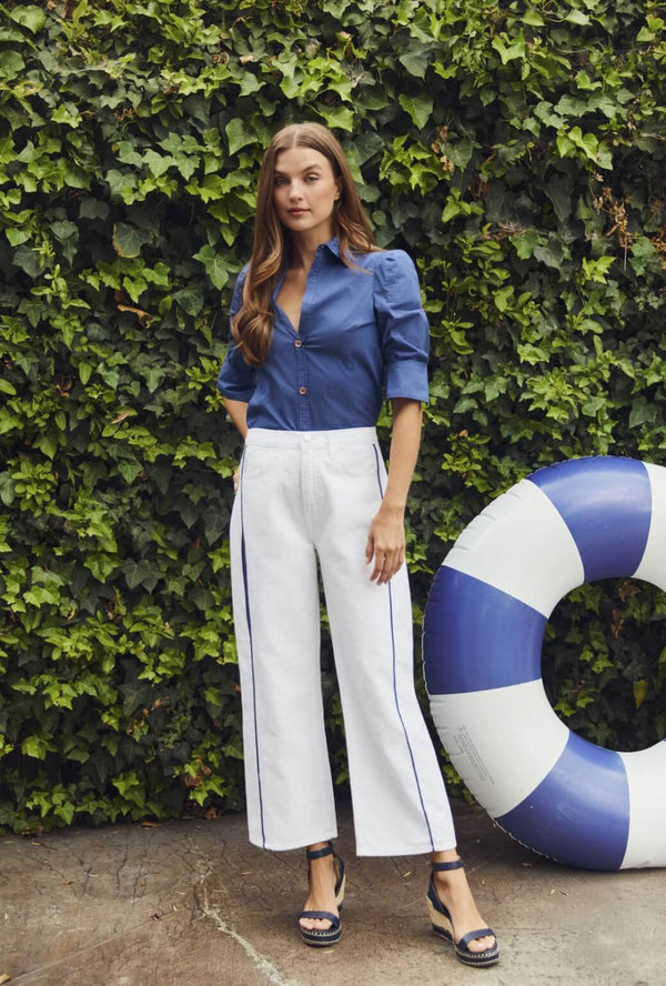 Horseshoe Jeans - White with Navy Stripe