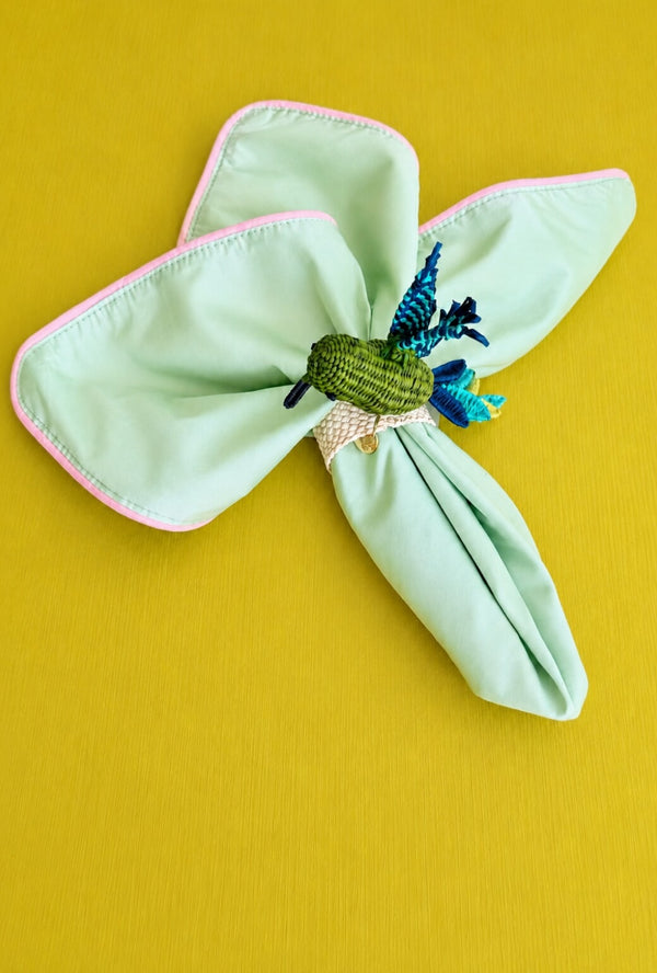 Hostess Napkins - Mint Taffeta with Pink Trim