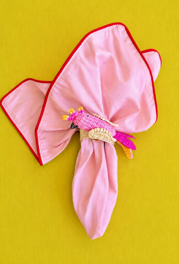 Hostess Napkin Set - Pink Taffeta with Red Trim