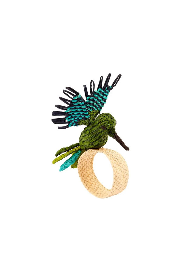 Hummingbird Rattan Napkin Rings - Chartreuse and Aqua