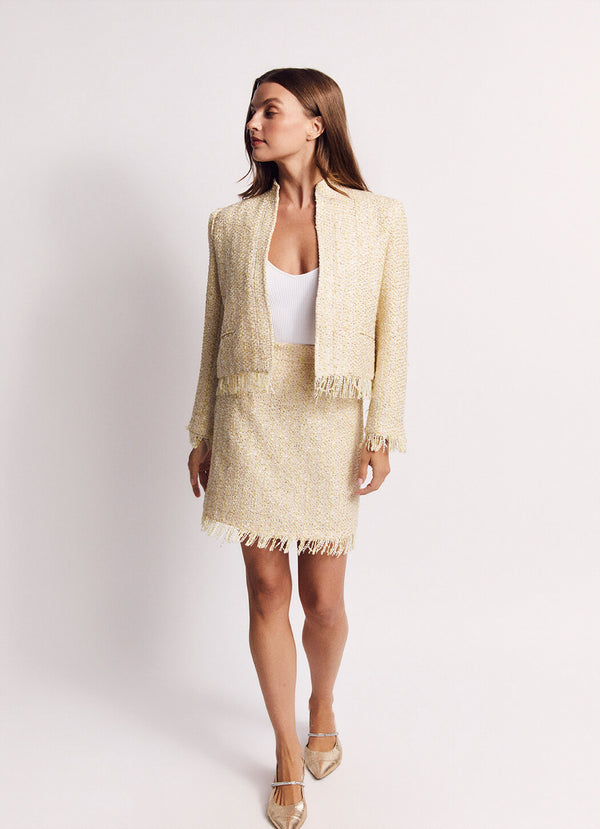 Fringed Mini Skirt - Ivory Twinkle Tweed