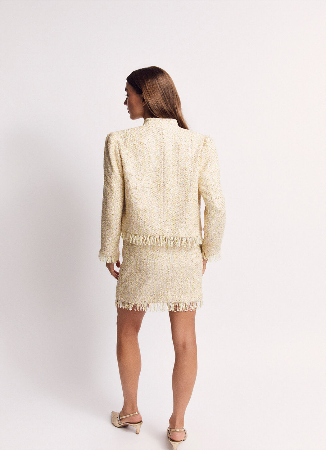 Fringed Mini Skirt - Ivory Twinkle Tweed