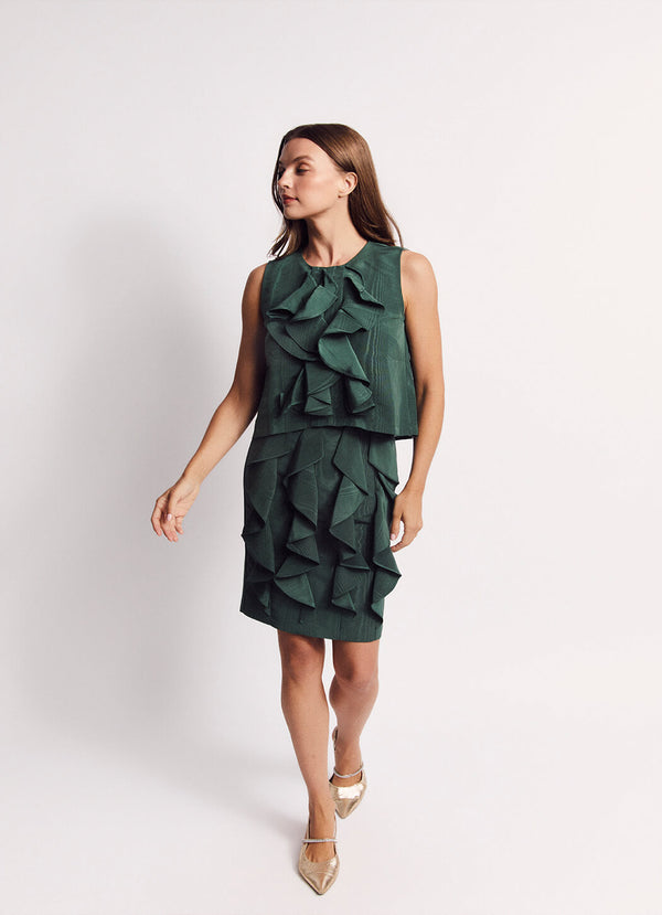 Le Ruffled Pencil Skirt - Jade Moiré