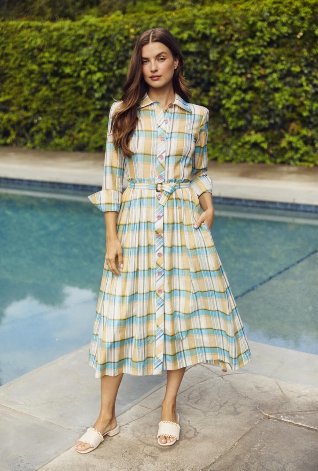 Long Sleeve Shirtdress - Silk Plaid