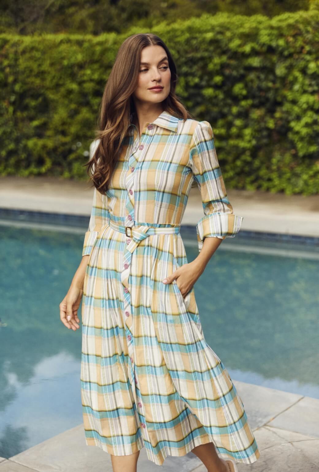 Long Sleeve Shirtdress - Silk Plaid