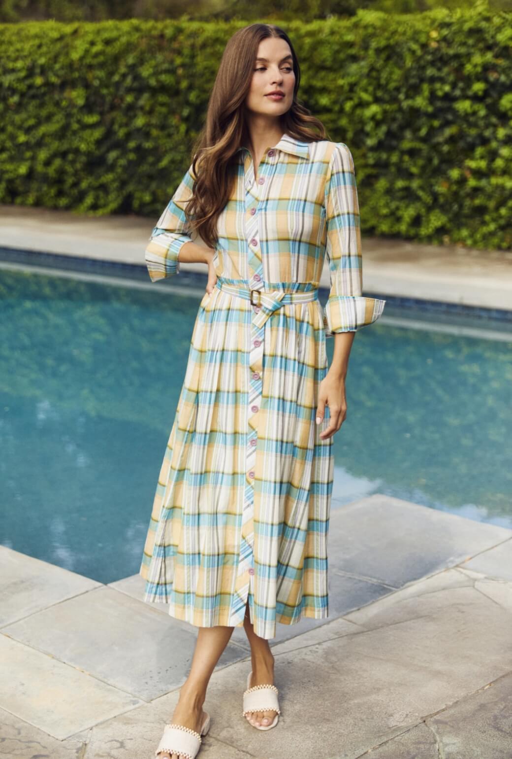 Long Sleeve Shirtdress - Silk Plaid