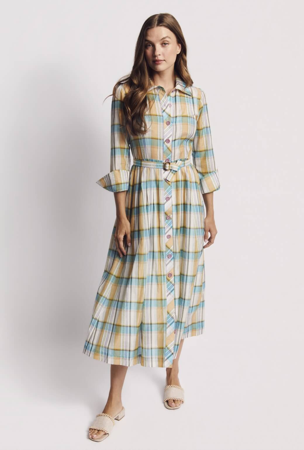 Long Sleeve Shirtdress - Silk Plaid