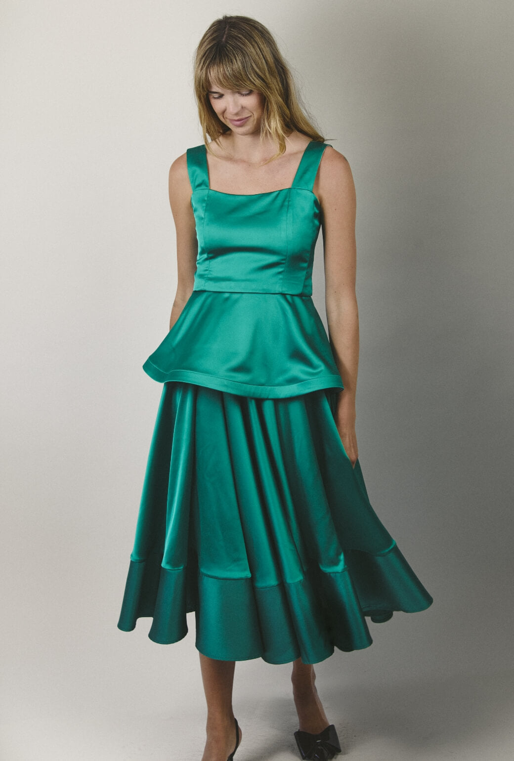 Lucinda Skirt - Green Satin & Twill