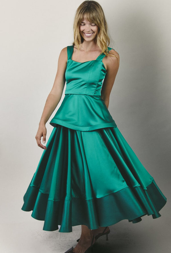 Lucinda Skirt - Green Satin & Twill