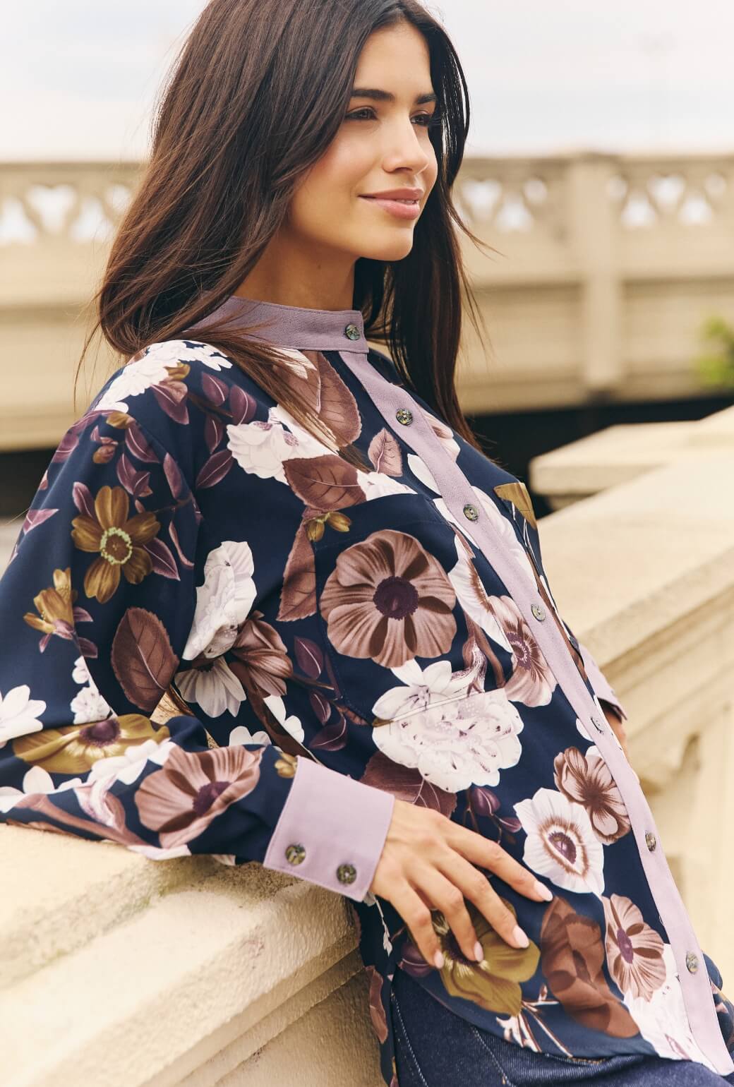 Mandarin Shirt - Fall Floral