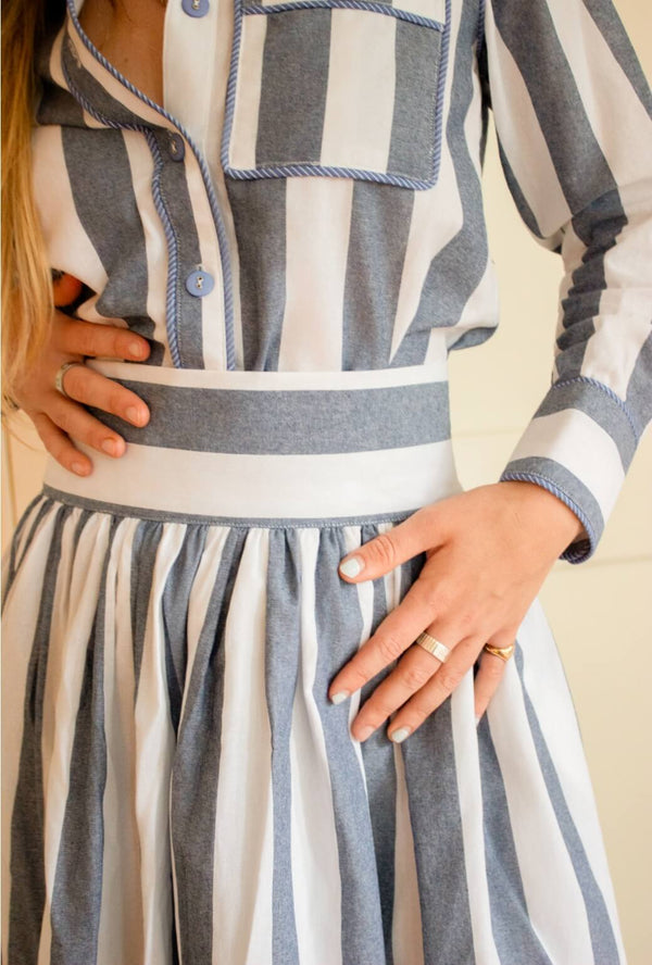 Buru x TCC Marilyn Skirt MIDI - Charcoal Cabana Stripe