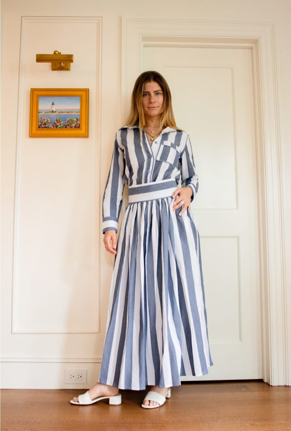 Buru x TCC Marilyn Skirt MIDI - Charcoal Cabana Stripe