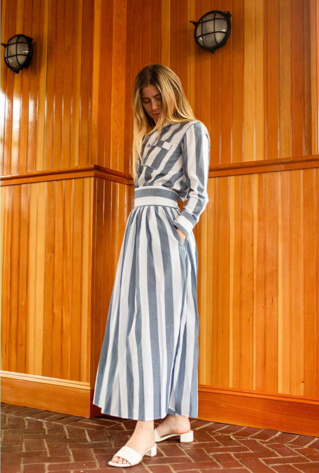 Buru x TCC Marilyn Skirt MIDI - Charcoal Cabana Stripe