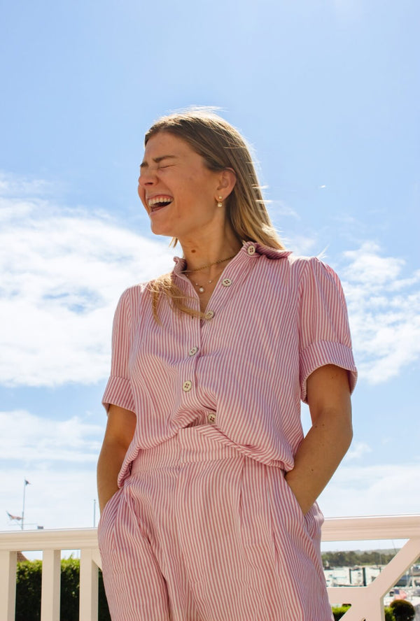 Buru x TCC Short Sleeve Perry Blouse - Pink Stripe