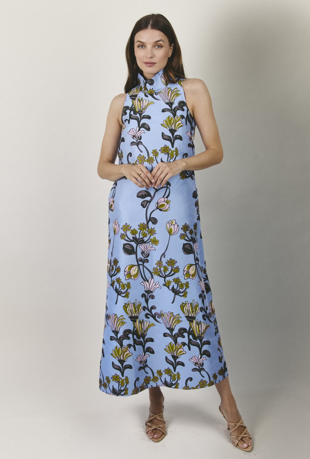 Maxi Mod Dress - Powder Blue Vines