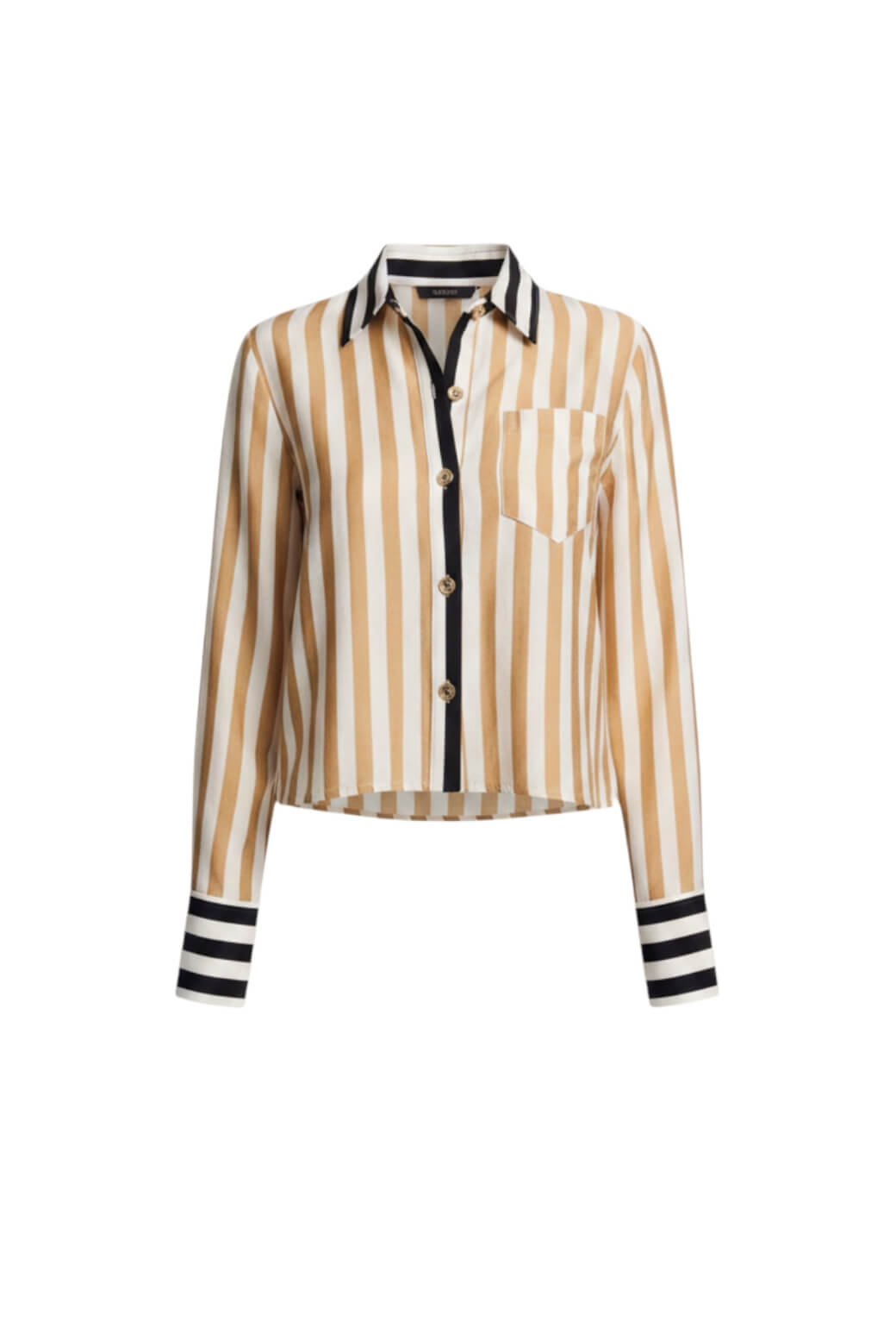 Mel Button Down Cropped Shirt - Black & Sand Stripe