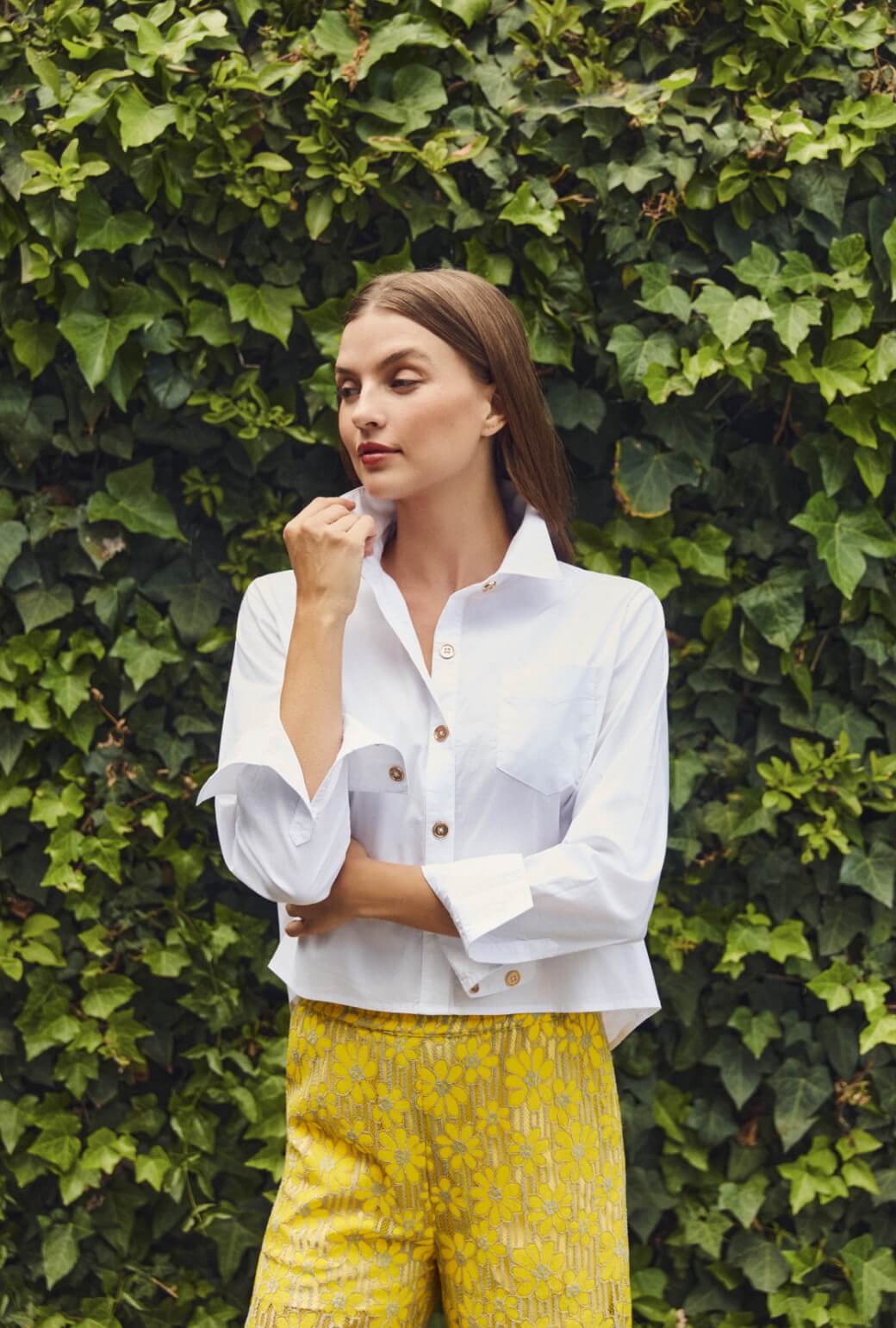 Mel Button Down Cropped Shirt - White