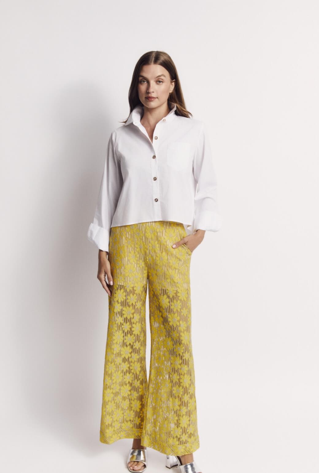 Mel Button Down Cropped Shirt - White