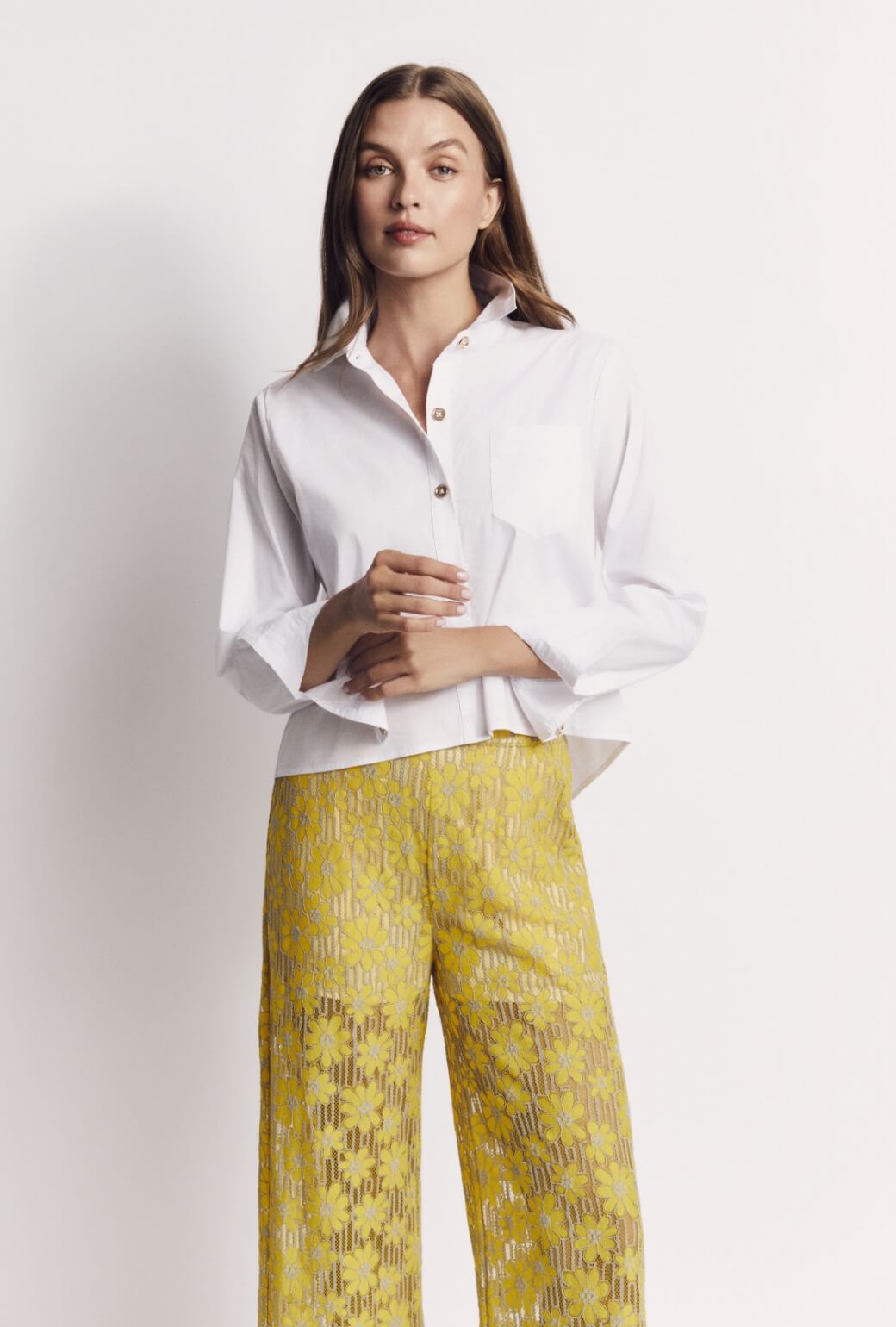 Mel Button Down Cropped Shirt - White