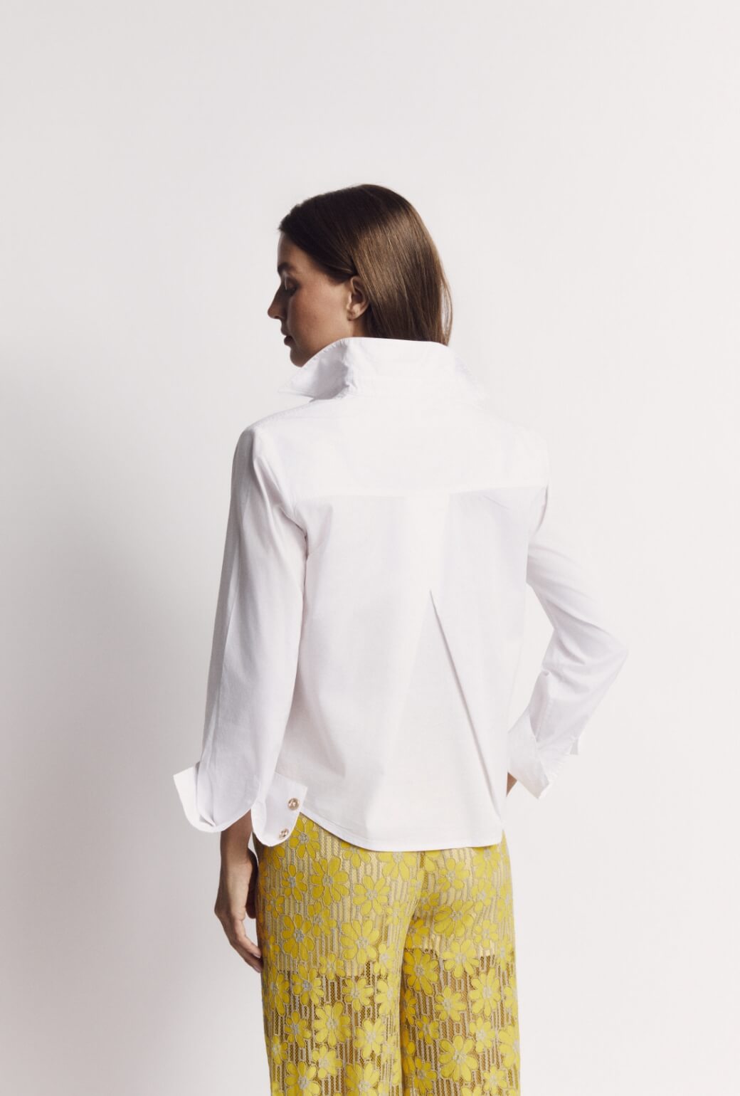 Mel Button Down Cropped Shirt - White