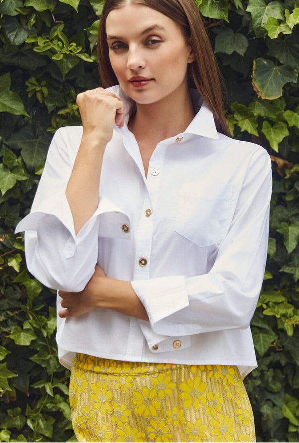 Mel Button Down Cropped Shirt - White