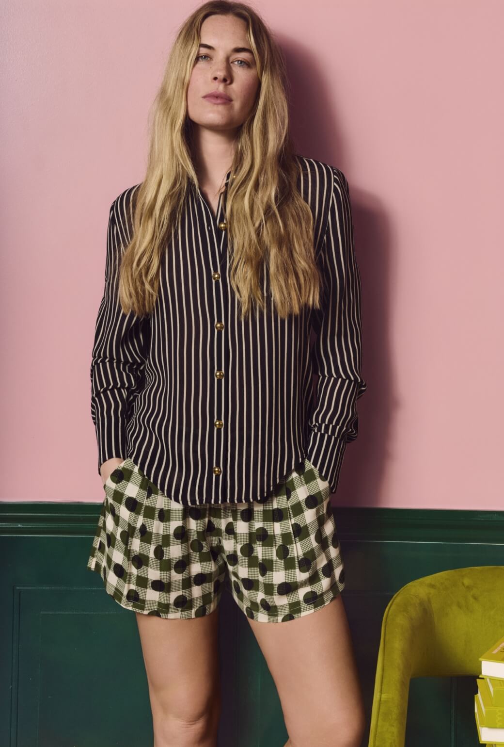 Mel Button Down Shirt - B&W Sheer Stripe