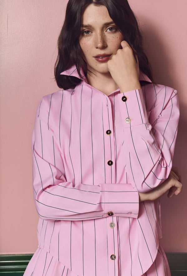Mel Button Down Shirt - Pink and Black Pinstripe