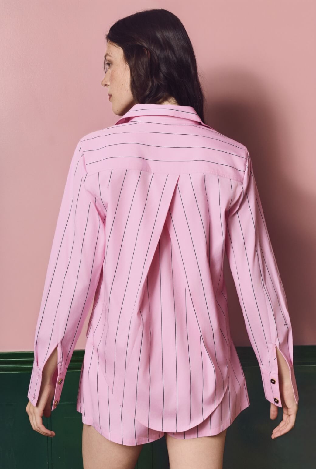 Mel Button Down Shirt - Pink and Black Pinstripe