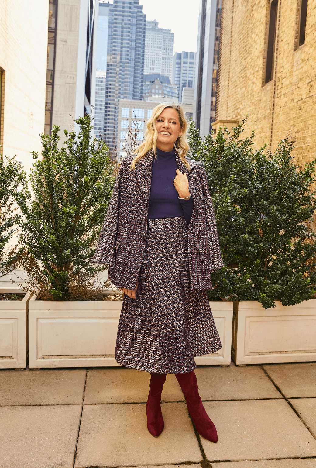 Midi Guest Skirt - Cranberry Tweed