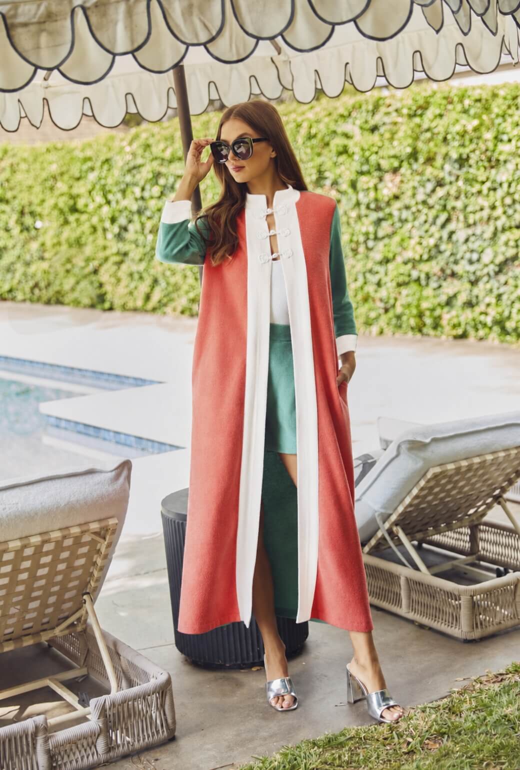 Mod Colorblock Robe - White, Coral & Teal Terry