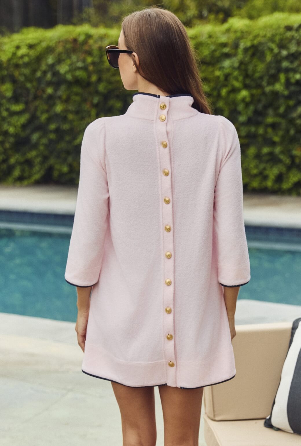 Mod Kaftan Mini - Pink Terry with Navy Trim
