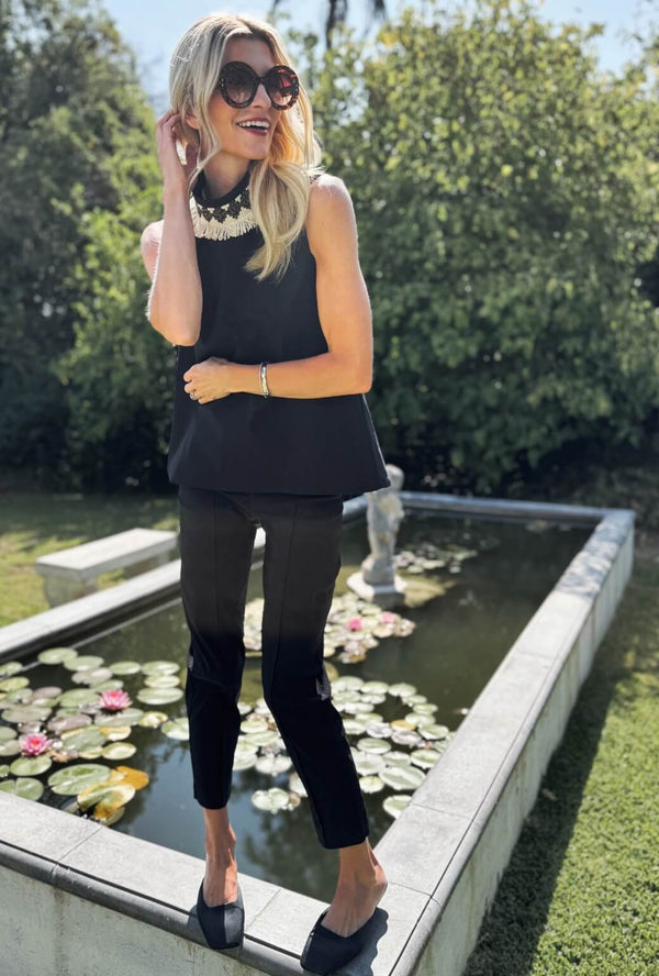 Mod Top - Black with Ivory Fringe